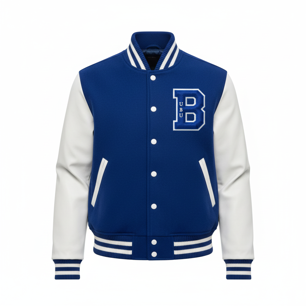 UBU Classic Varsity Jacket in royal blue and white