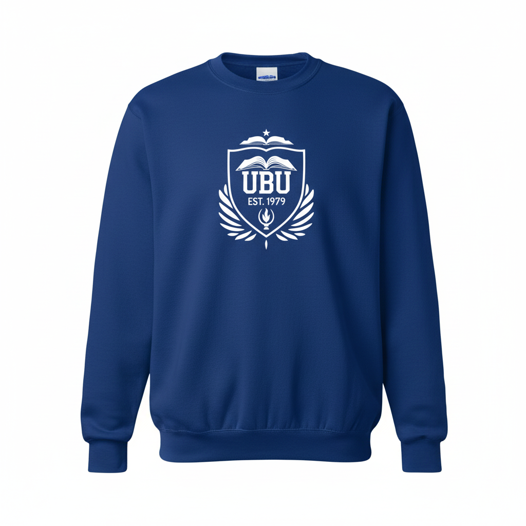 UBU Crewneck Sweatshirt in royal blue with university crest