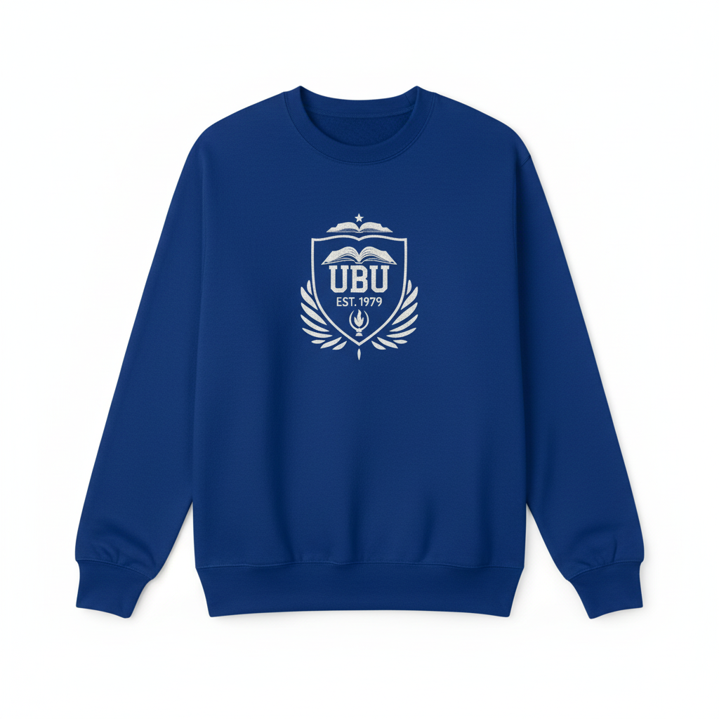UBU Crewneck Sweatshirt in royal blue with university crest